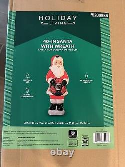 Holiday Living 40 Santa Claus with Wreath LED Lighted Blow Mold Christmas Decor