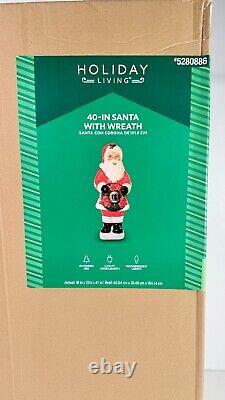 Holiday Living 40 Santa Claus with Wreath LED Lighted Blow Mold Christmas Decor