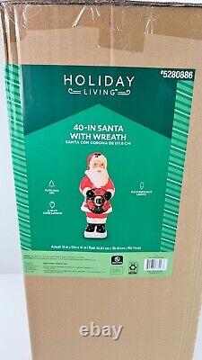 Holiday Living 40 Santa Claus with Wreath LED Lighted Blow Mold Christmas Decor