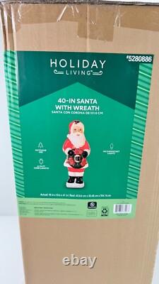 Holiday Living 40 Santa Claus with Wreath LED Lighted Blow Mold Christmas Decor