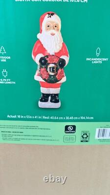Holiday Living 40 Santa Claus with Wreath LED Lighted Blow Mold Christmas Decor