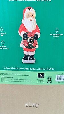 Holiday Living 40 Santa Claus with Wreath LED Lighted Blow Mold Christmas Decor