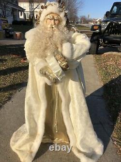 Horchow Santa Clause 50 Tall (4' Ft) White Gold Glitter Katherine's Collection