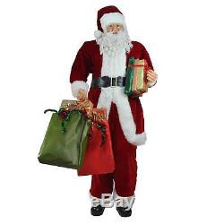 Huge 6 Foot Life-Size Decorative Plush Christmas Santa Claus Figure with Present