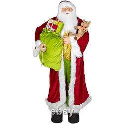 Huge 6' Life-Size Standing Plush Santa Claus Figure with Teddy Bear & Gift Bag