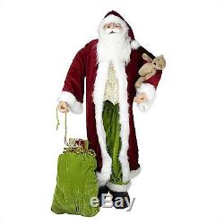 Huge 6' Life-Size Standing Plush Santa Claus Figure with Teddy Bear & Gift Bag