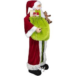 Huge 6' Life-Size Standing Plush Santa Claus Figure with Teddy Bear & Gift Bag