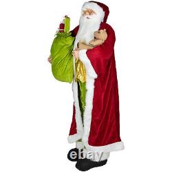 Huge 6' Life-Size Standing Plush Santa Claus Figure with Teddy Bear & Gift Bag