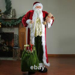Huge 6' Life-Size Standing Plush Santa Claus Figure with Teddy Bear & Gift Bag