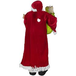 Huge 6' Life-Size Standing Plush Santa Claus Figure with Teddy Bear & Gift Bag