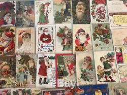 Huge Estate Lot of 77 SANTA CLAUS Antique Christmas Postcards-Vintage Santa