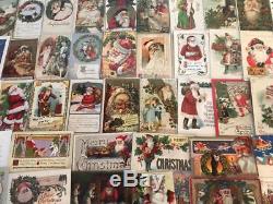Huge Estate Lot of 77 SANTA CLAUS Antique Christmas Postcards-Vintage Santa