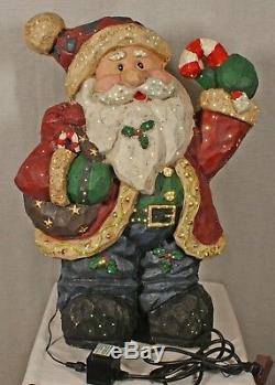INDOOR / OUTDOOR SANTA CLAUS FIGURE With CHANGING FIBER OPTIC LIGHTS 24 TALL NEW