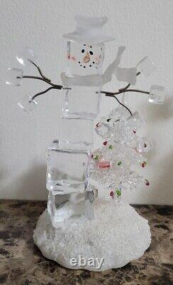 Illuminated Acrylic Ice Cube Snowman Holiday Figures Lot Good Used Condition