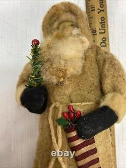 JONI 2001 FOLK ART SANTA CLAUS CANDY CONTAINER wStocking & Feather Like Tree