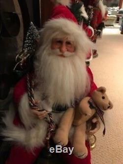 Karen Didion Christmas Red Santa Claus 3 Piece Train THE CRAKEWOOD COLLECTION
