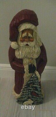 L. L. BEAN SIGNED SANTA CLAUS FIGURE With CARDINAL, CHRISTMAS TREE, STAR 23 TALL