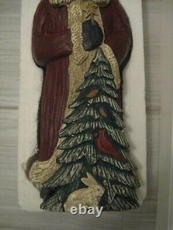 L. L. BEAN SIGNED SANTA CLAUS FIGURE With CARDINAL, CHRISTMAS TREE, STAR 23 TALL