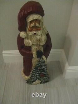 L. L. BEAN SIGNED SANTA CLAUS FIGURE With CARDINAL, CHRISTMAS TREE, STAR 23 TALL