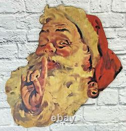 Large Advertising Vintage Christmas Santa Claus Clause Wooden Face Sign