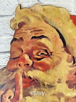 Large Advertising Vintage Christmas Santa Claus Clause Wooden Face Sign