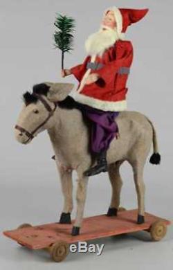 Large Antique Santa Claus Riding Donkey Store Display Germany BelsNickle