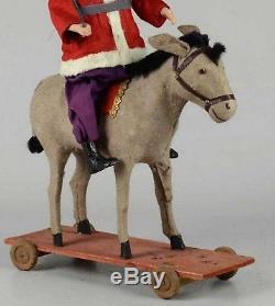 Large Antique Santa Claus Riding Donkey Store Display Germany BelsNickle