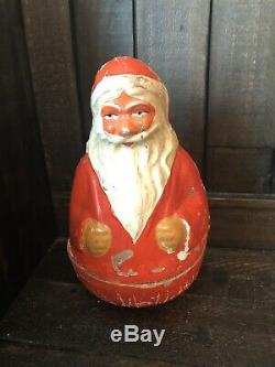 Large Antique Schoenhut 7 Paper Mache Roly Poly Santa Claus Christmas Toy