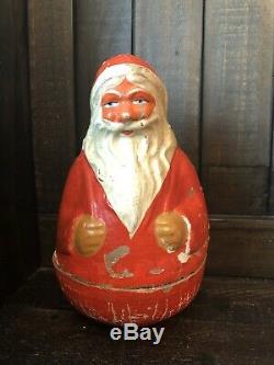 Large Antique Schoenhut 7 Paper Mache Roly Poly Santa Claus Christmas Toy