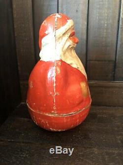 Large Antique Schoenhut 7 Paper Mache Roly Poly Santa Claus Christmas Toy