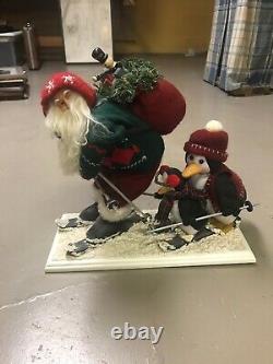 Large Christmas Handmade Santa Claus Figurine Doll Skis Skiing Antique