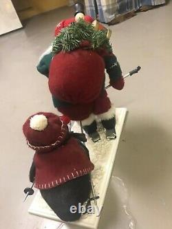 Large Christmas Handmade Santa Claus Figurine Doll Skis Skiing Antique