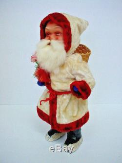 Large Old Vintage German Belsnickle Santa Claus in White Mohair Plush Coat