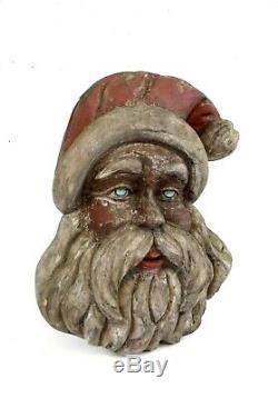 Large Original German Antique Wooden Santa Claus Head Christmas Pre 1900