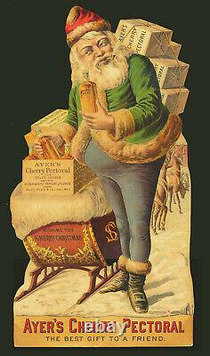 Large Stand-up Diecut Santa Claus Trade Card Ayer's Cherry Pectoral Medicine