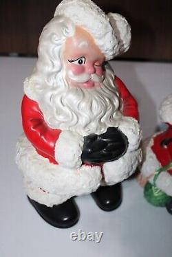 Large Vintage Winking Santa & Mrs. Claus Mold Painted Ceramic Bisque Figures