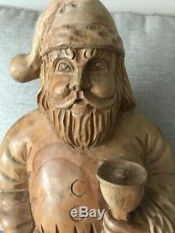 Large Wooden St Nick Santa Claus Hand Carved Wood Sculpture Vintage 18x10x7