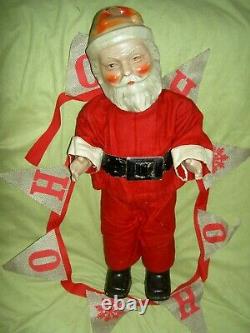 Large antique, jointed composition SANTA CLAUS doll figure, molded beard & boots