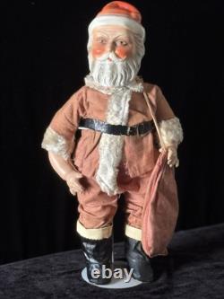 Large antique jointed composition SANTA CLAUS doll figure molded beard boots 19