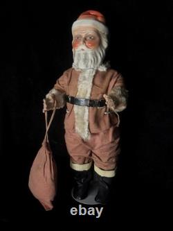 Large antique jointed composition SANTA CLAUS doll figure molded beard boots 19