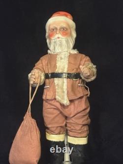 Large antique jointed composition SANTA CLAUS doll figure molded beard boots 19