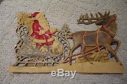 Large circa 1920s Die Cut Cardboard Santa Claus with reindeer stand up GERMANY