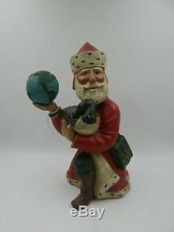 Leo Smith Santa Claus Carved Wood Folk Art Goose and Globe Vintage Christmas