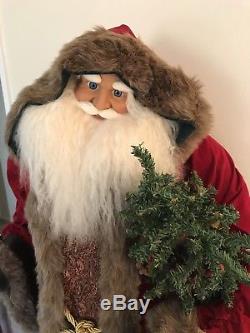 Life Size 5 Feet Tall FRENCH COUNTRY FATHER TIME CHRISTMAS SANTA CLAUS Fur Coat