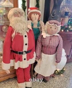 Life Size Folk Art Santa Ms. Clause And Elf figurine statue Christmas Decor