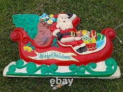 Lighted Santa, Sleigh and Reindeer Rare Lawn Display with stakes Vintage Christmas
