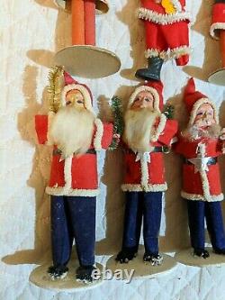 Lot 7 Vintage Made In Japan Santa Claus Figures Felt Paper Mache Composition