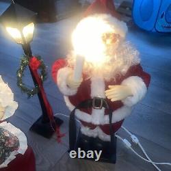 Lot Of 3 Vtg Santa's animated Mr & Mrs Claus & Light Post Figures Light 20