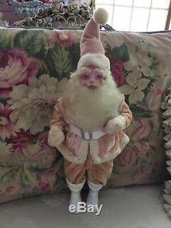 Lovely Pink Vintage Velvet Harold Gayle Christmas Santa Claus Rosie Cheeks #J
