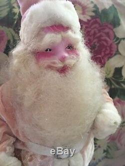 Lovely Pink Vintage Velvet Harold Gayle Christmas Santa Claus Rosie Cheeks #J